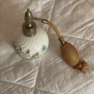 Vintage Floral Perfume Atomizer with Gold and Cream Accents